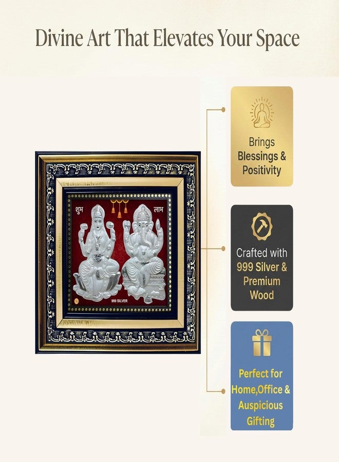 ARTSMINE إطار صور غانيش لاكشمي من الفضة عيار 999 من ARTSMINE | ديكور لغرفة الصلاة والمنزل والمكتب | مع شهادة نقاء الفضة | هدية زفاف وهدية للشركات | المقاس 22 × 22 سم (8.5 × 8 بوصة) - Image 2
